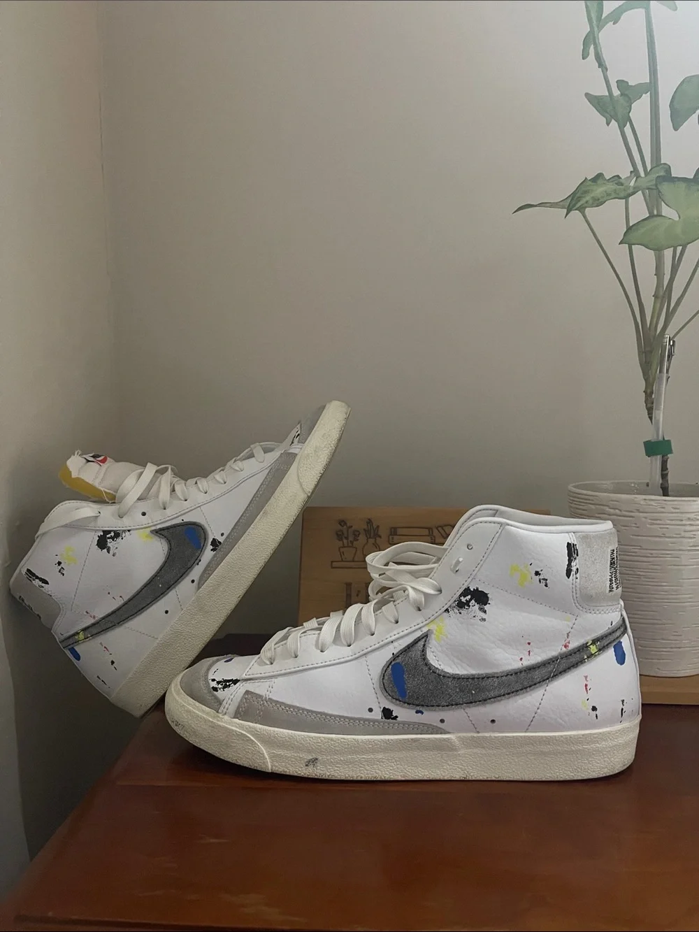 Nike Men’s White High-Top Sneakers with Paint-Splatter Detail